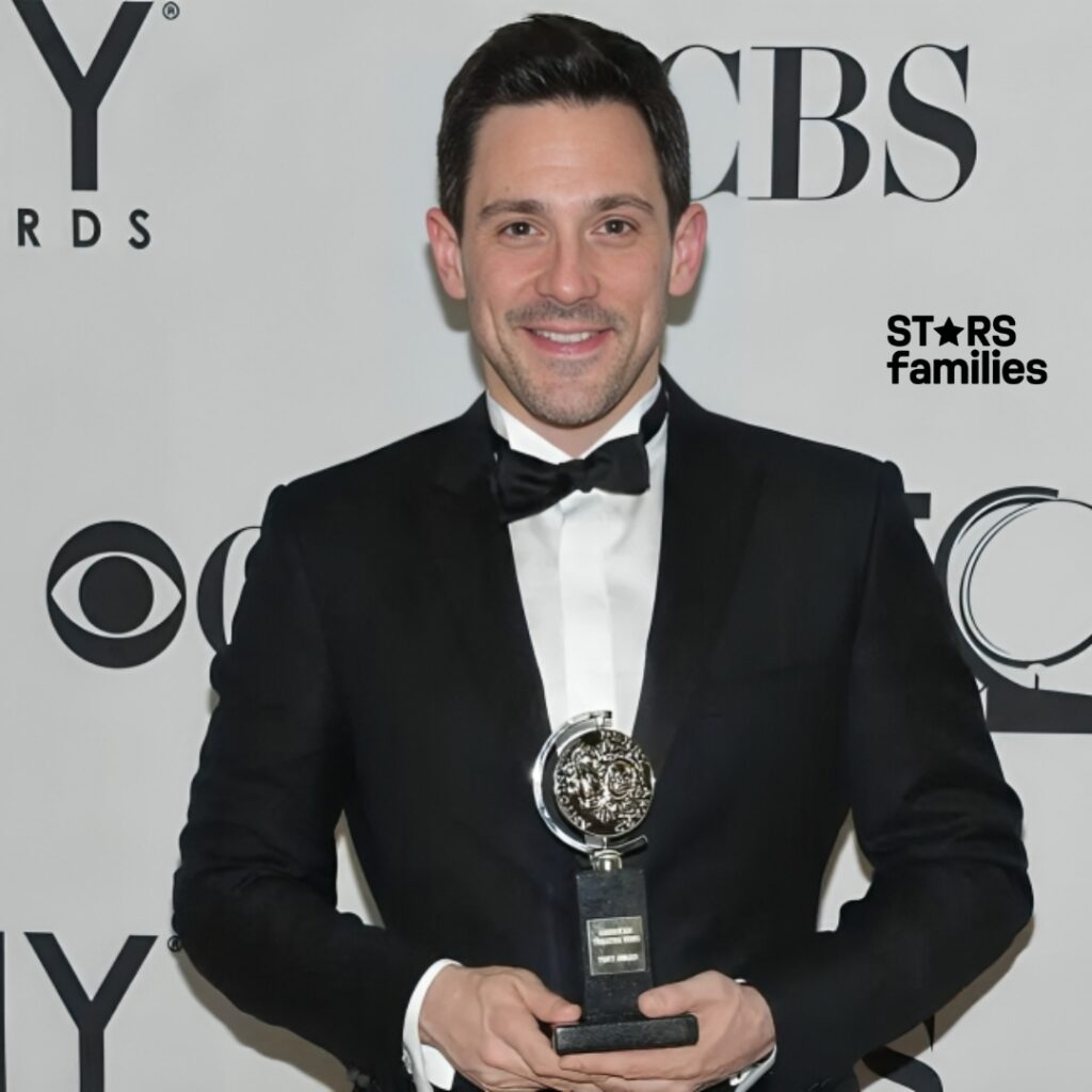 Steve Kazee celebrates his Tony Award win at the 2017 ceremony, surrounded by fellow winners and a festive atmosphere.