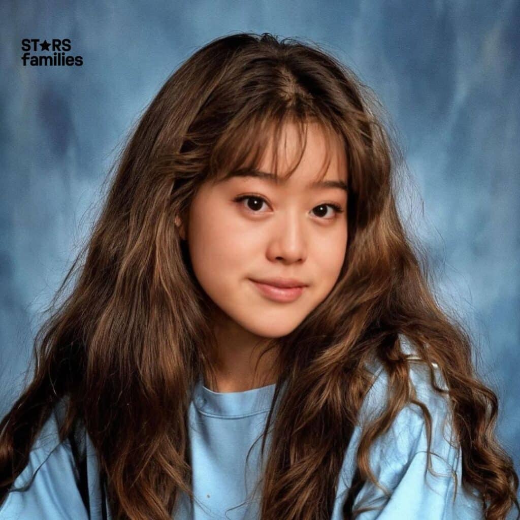 Stephanie Soo, with long, wavy brown hair, is wearing a light blue shirt. She stands in front of a gradient blue background, giving the image a studio portrait feel.